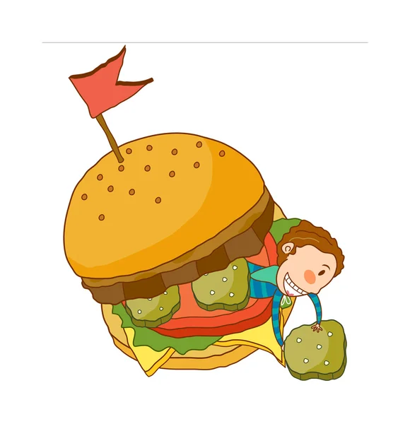 Lustiger Mann im Hamburger — Stockvektor