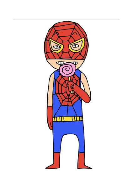Spiderman comer dulces — Vector de stock