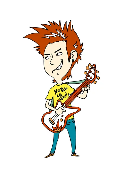 Musicista rock che suona una chitarra elettrica — Vettoriale Stock