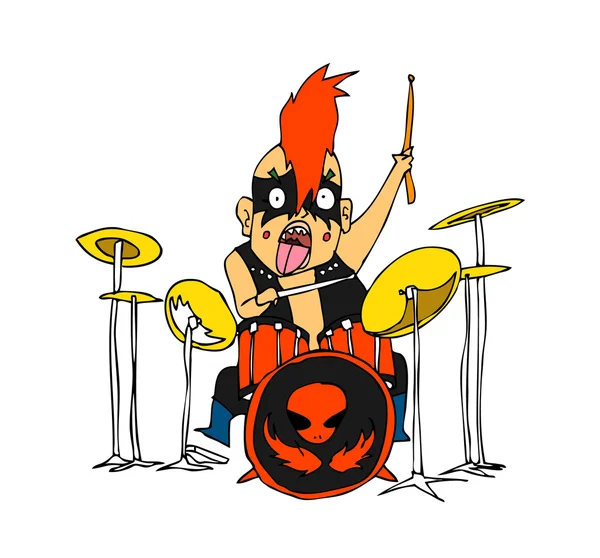 Funny rock musician drummer — Stock Vector