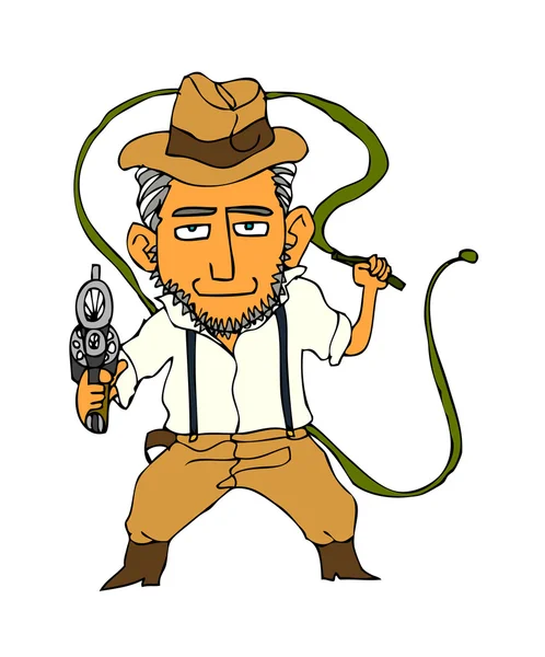 Funny cowboy with a gun and a whip — Stock Vector