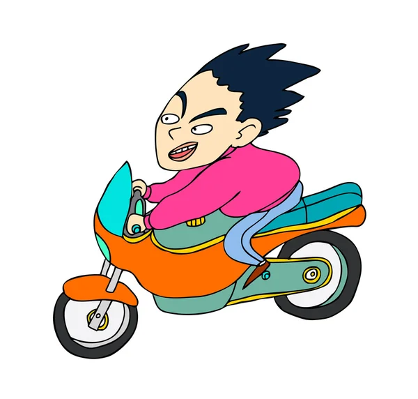 Boy driving a red bike — Stock Vector