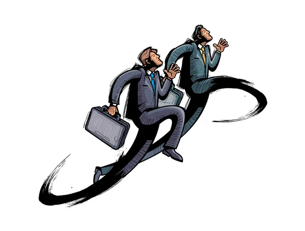 Two businessman with a suitcase running on a white background — Stock Vector