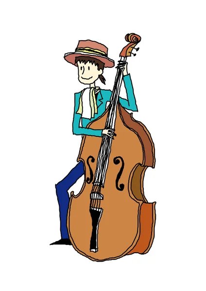 Mujer tocando el bajo — Vector de stock