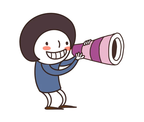 Funny boy looking through a telescope — Stock Vector