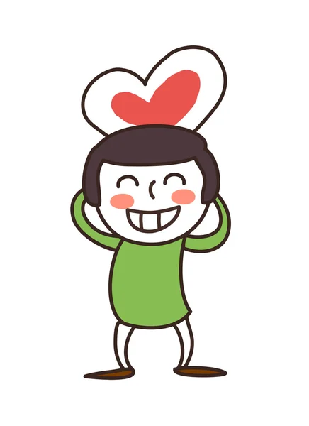 Funny boy with a heart on his head — Stock Vector