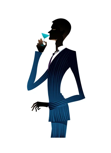 Silhouette d'un homme élégant buvant un cocktail — Image vectorielle