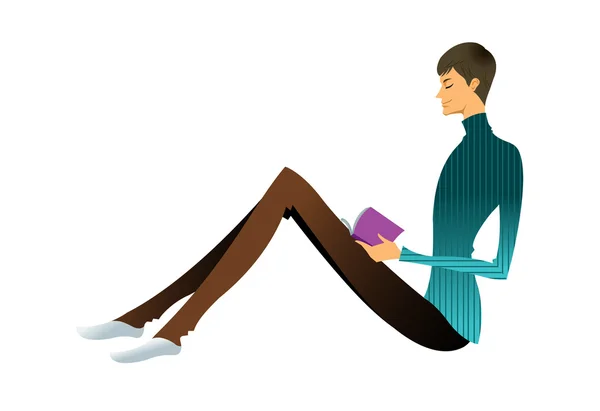 Hombre elegante sentado y leyendo un libro — Vector de stock