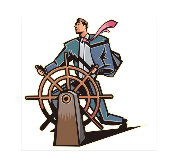 Businessman at the helm of the ship — Stock Vector