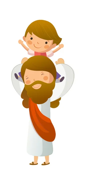 Gesù Cristo che porta ragazzo sulla spalla Vettoriale Stock