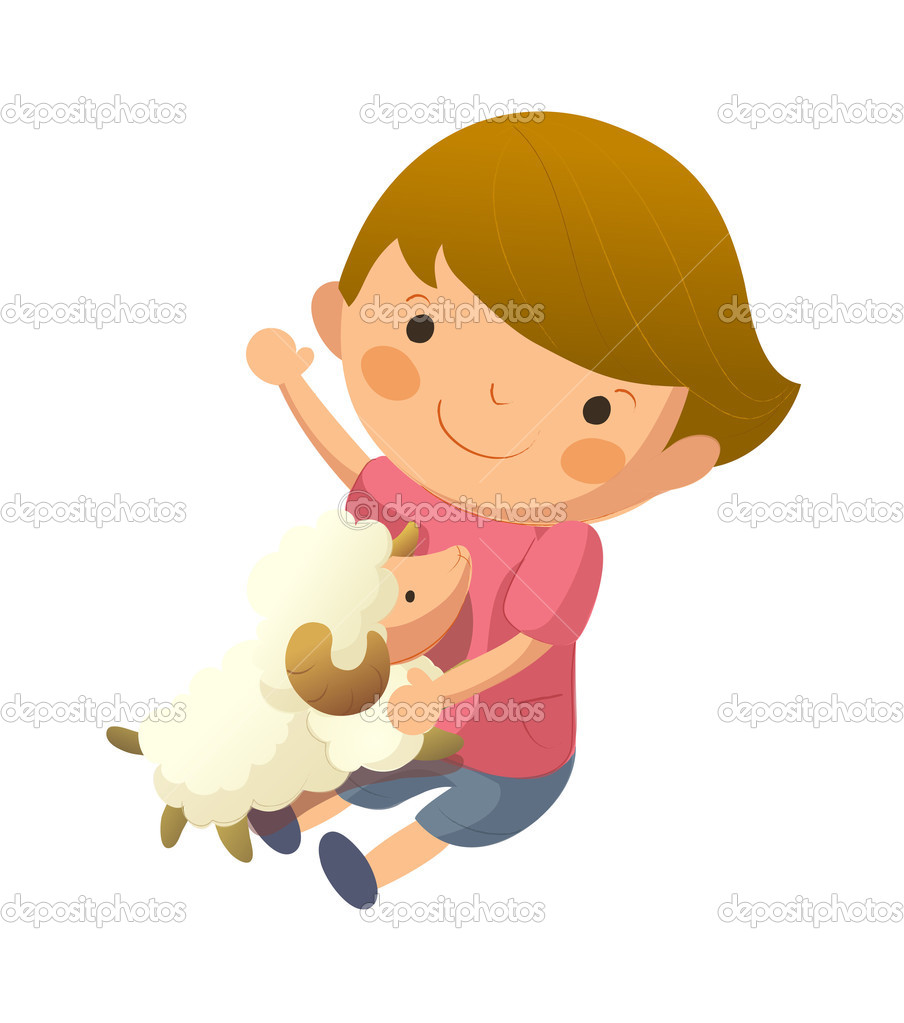 Portrait of boy holding sheep in lap