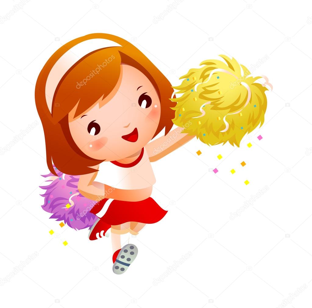 Girl cheerleader in uniforms holding pom-pom