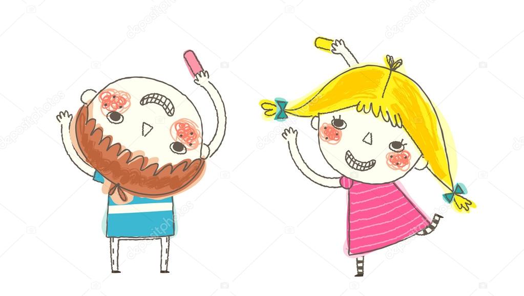 Boy and Girl writing with chalk Stock Vector by ©zzve 13424817