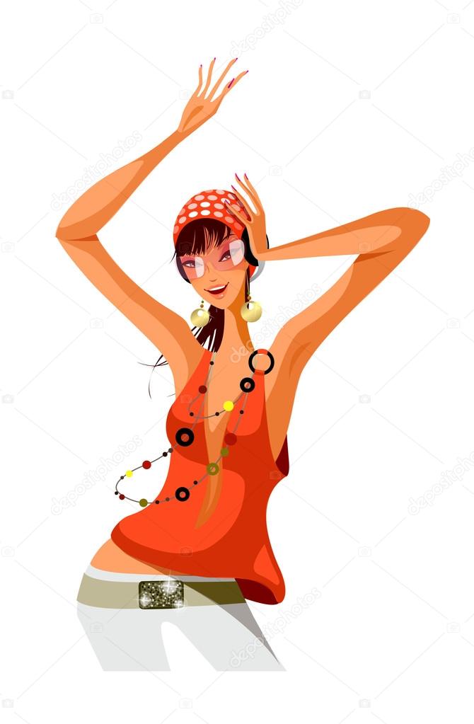 Portrait of a girl dancing on a white background