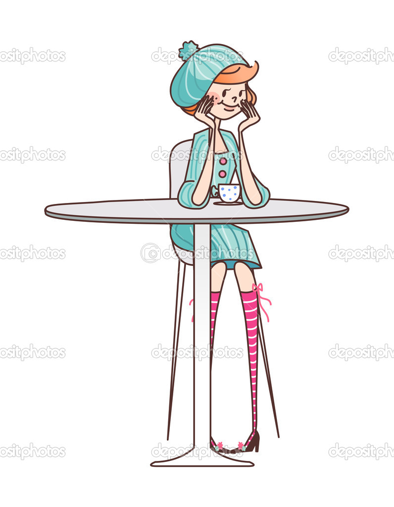 Pretty girl with table