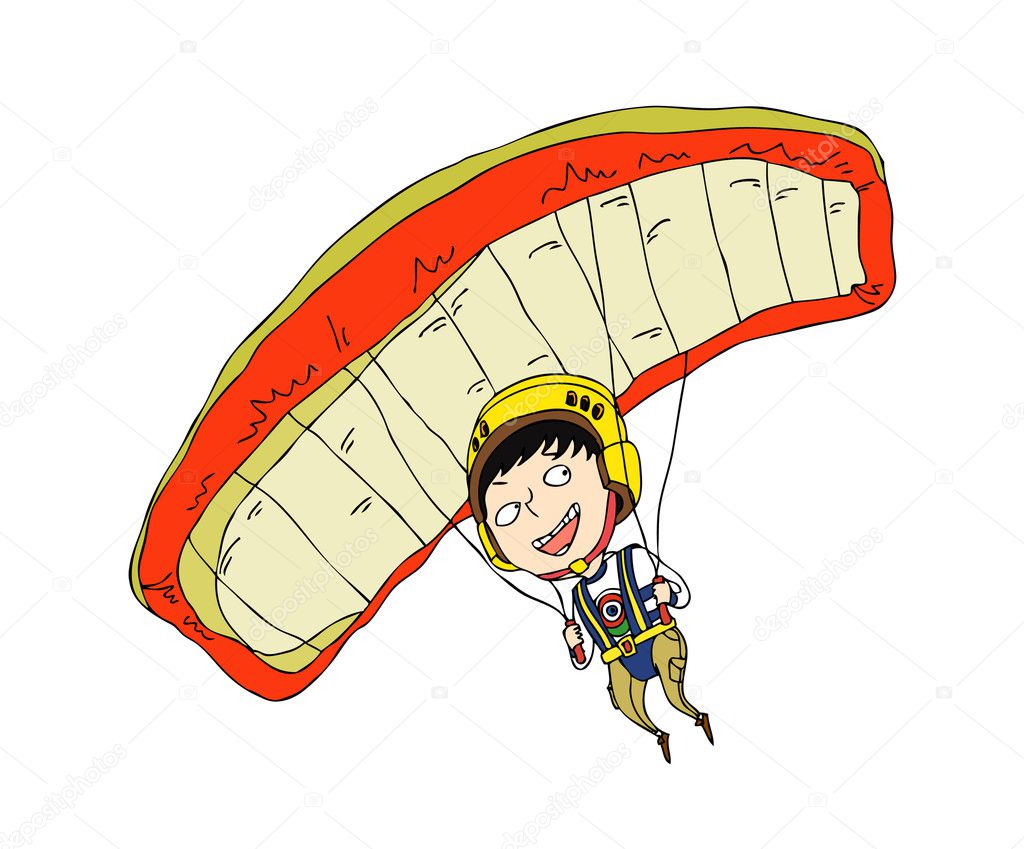 Boy jumped with a parachute