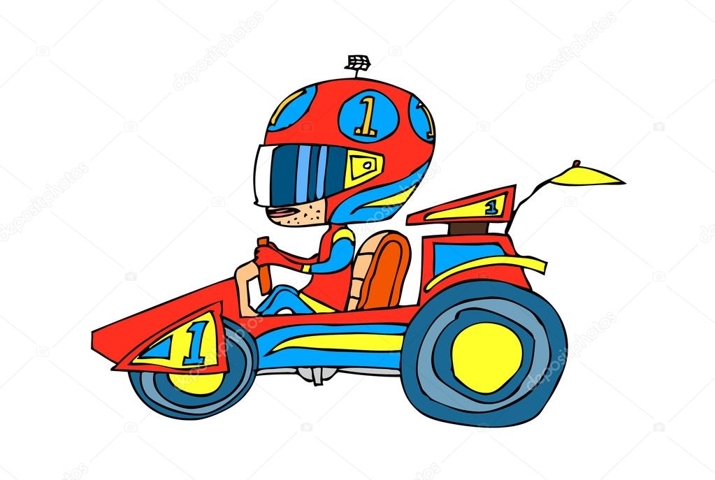 Boy driving a race car