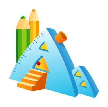 bir cetvel ve iki kalem şeklinde evi