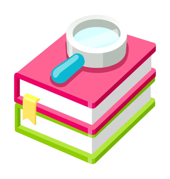 Books and magnifying glass — Stock Vector
