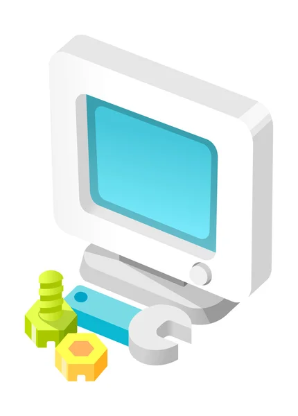 Computer and hand tool — Stock Vector