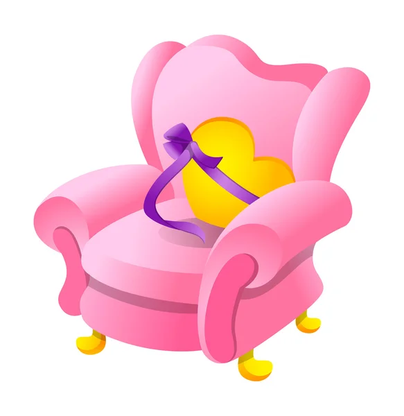 ピンクの椅子とハート型の枕 — ストックベクタ