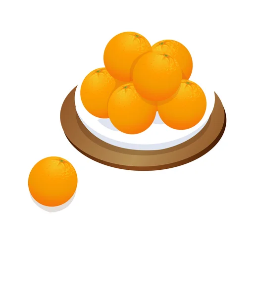 Many oranges lying on the plate — Stock Vector