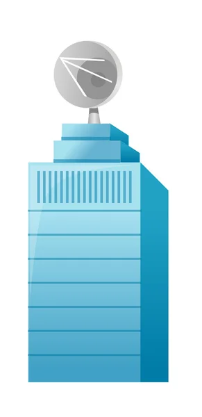 Çatıya anten ile bina mavi — Stok Vektör