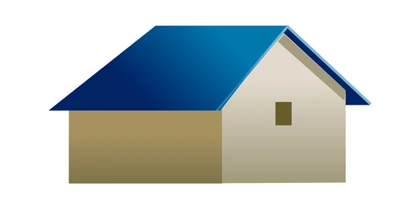 Edificio beige con techo azul — Vector de stock