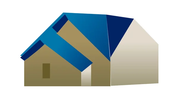 Beige byggnad med blått tak — Stock vektor