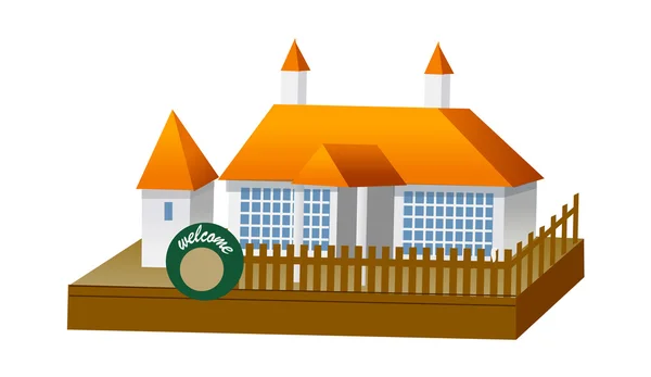 Edificio con el techo naranja — Vector de stock