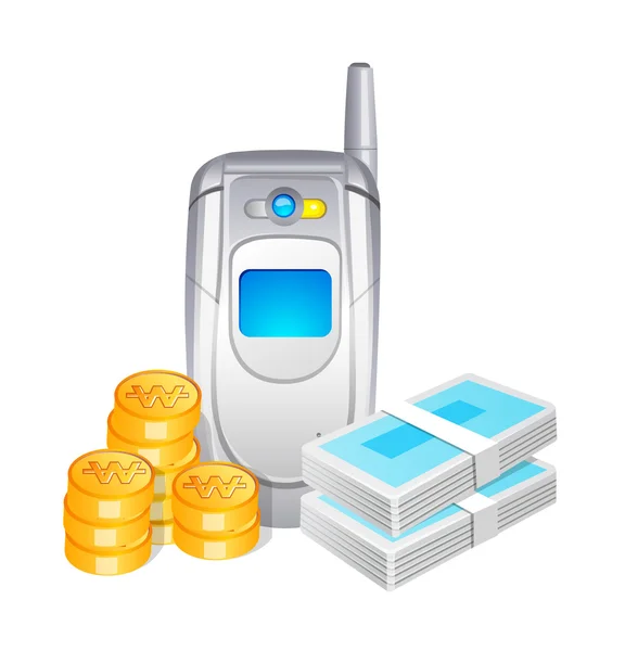 Vector pictogram mobiele telefoon en cash — Stockvector