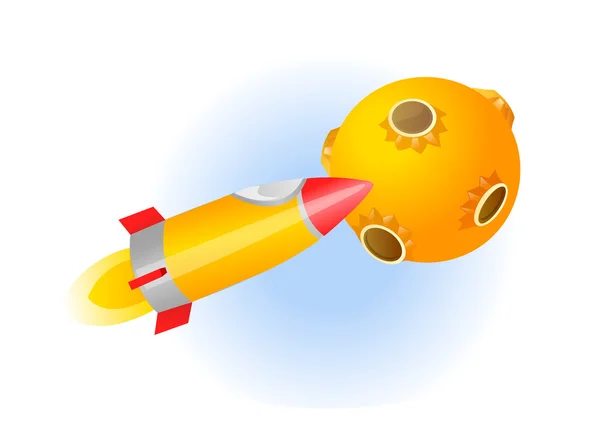 Vector icon rocket and planet — Stock Vector