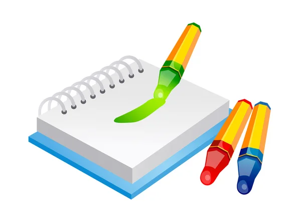 Ícone de vetor lápis de cera e caderno de esboços — Vetor de Stock