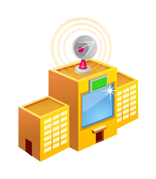 Bâtiment jaune vectoriel avec l'antenne sur le toit — Image vectorielle