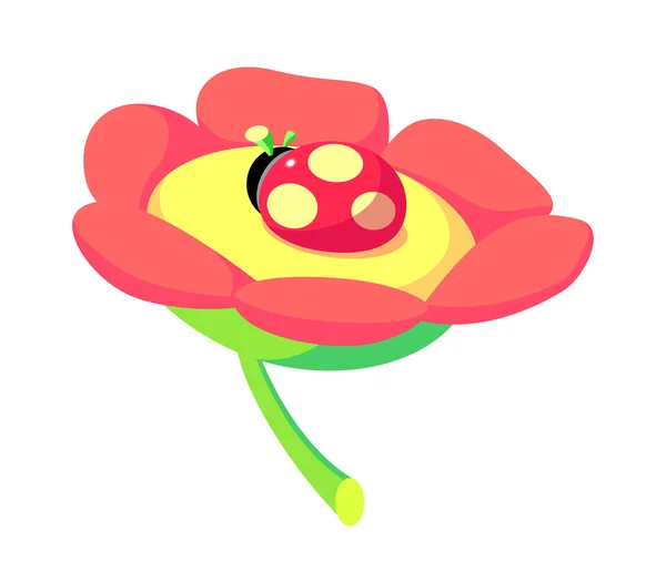 Vektorové ikony květin a lady bug — Stockový vektor