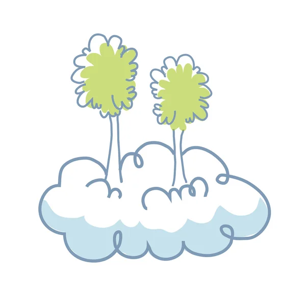 Vektör ağaçların üstünde belgili tanımlık bulut — Stok Vektör