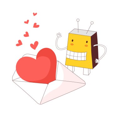 robot zarf ve sarı kırmızı kalp