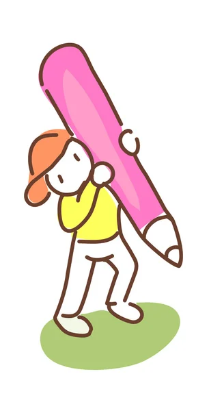 Chica sosteniendo un lápiz rosa — Vector de stock