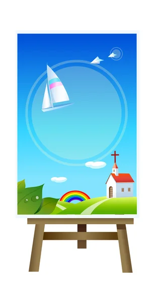 Easel and painting — Stock Vector