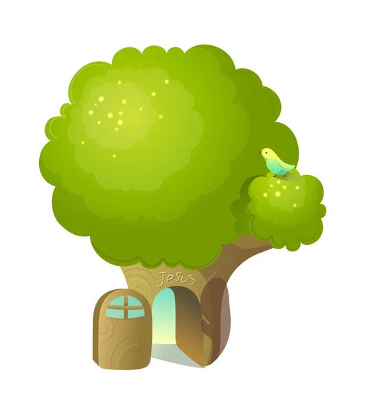 Árbol de cuento y pájaro — Vector de stock