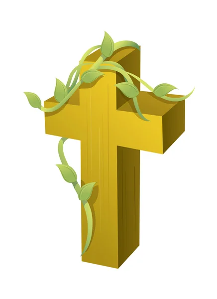 Wooden cross and plants — Stock Vector