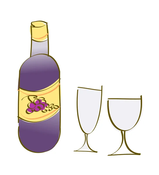 Butelka wina i kieliszki — Wektor stockowy