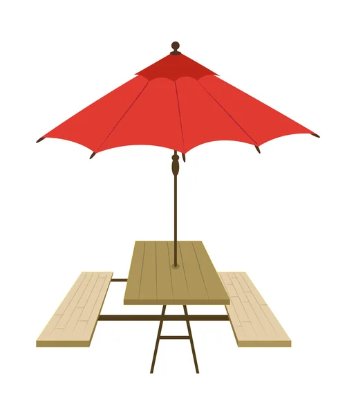 Ombrellone rosso e tavolo — Vettoriale Stock