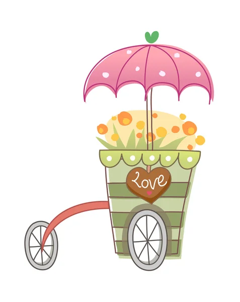 Handcart met gele bloemen — Stockvector