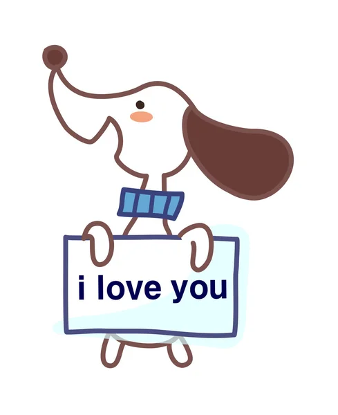 Hond houden een plaat hou ik van je — Stockvector