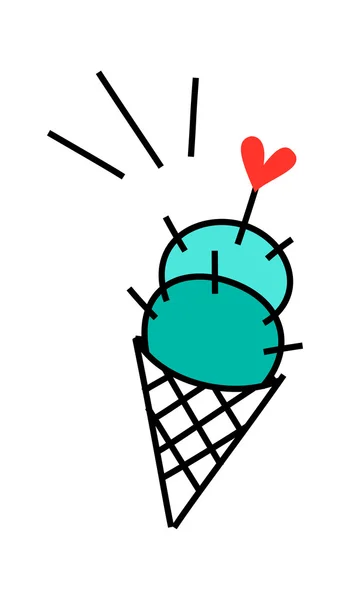Es krim hijau dan hati merah - Stok Vektor