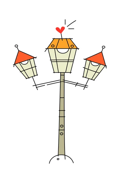 Vieux lampadaire et coeur rouge — Image vectorielle