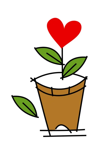 Plantes en forme de cœur dans un pot de fleurs — Image vectorielle