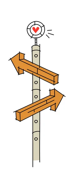 Kierunek strzałki ścieżki i serca — Wektor stockowy