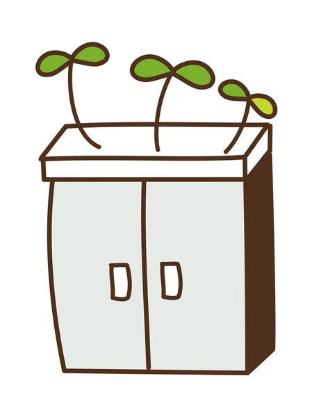 Серый шкаф и зеленые растения — стоковый вектор
